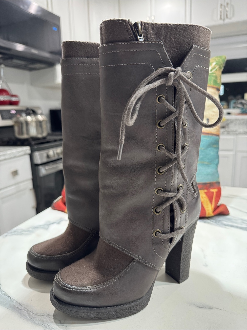 luxury rebel Gray Lace-Up Platform High Heel Boots